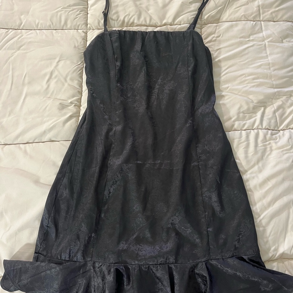 Lulus Black Floral Satin Mini Dress